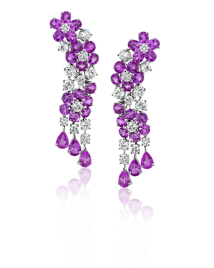 Серьги Graff Pink Multi Shape Sapphires Earrings With White Round Diamonds ref. RGE 1258