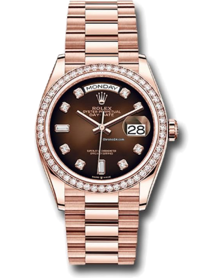 Часы Rolex Day-Date 36 Rose Gold President Diamond Set Chocolate Dial Watch