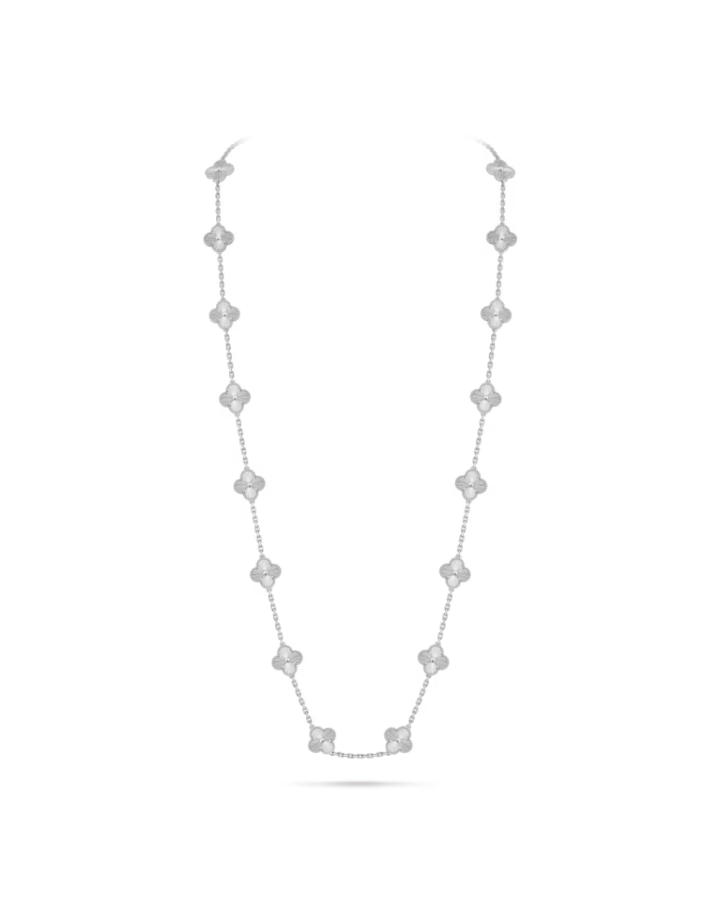 Колье Van Cleef & Arpels Vintage Alhambra long necklace 20 motifs 18K white gold VCARP9XH00