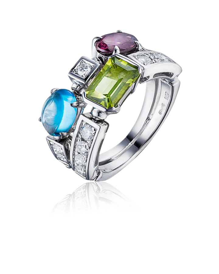 Кольцо BVLGARI Allegra Diamond Peridot Tourmaline Aquamarine Gold Band Ring