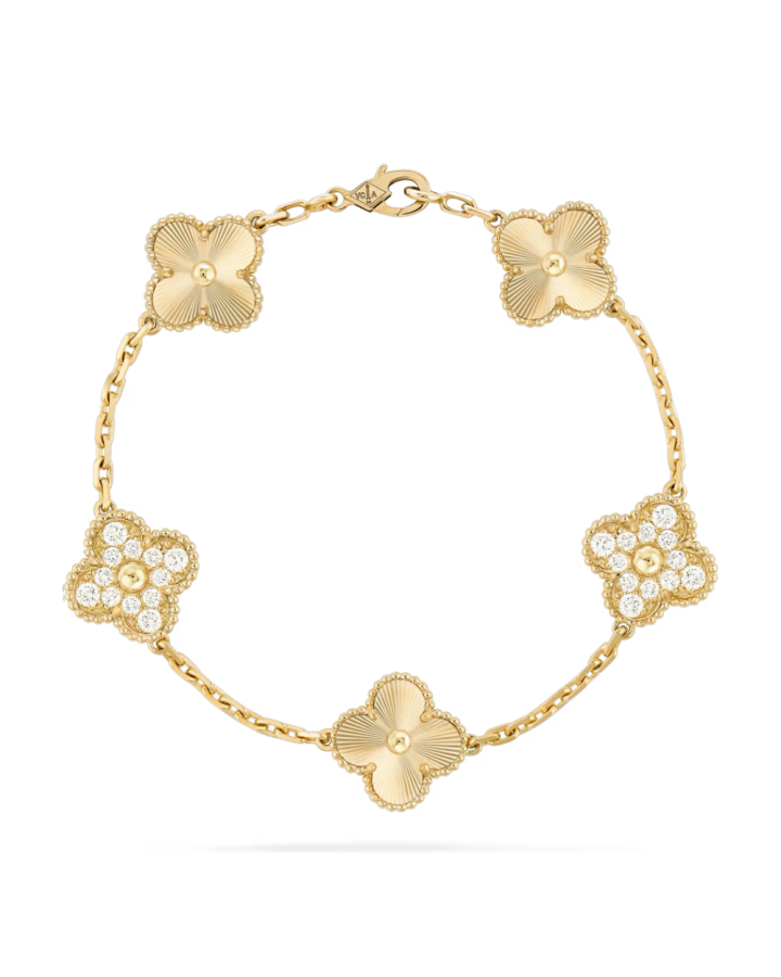 Браслет Van Cleef & Arpels Vintage Alhambra bracelet 5 motifs 18K yellow gold Diamond VCARP4KN00