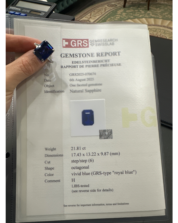 Кольцо No name с сапфиром 21 81ct Vivid Blue GRS.