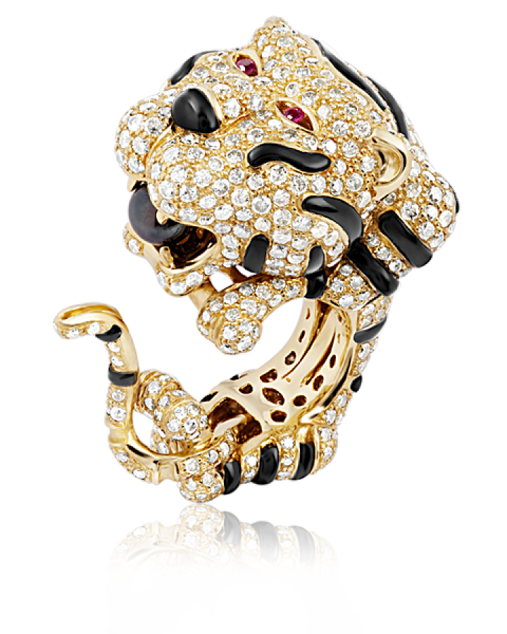 Кольцо No name  Тигр с бриллиантами и эмалью.