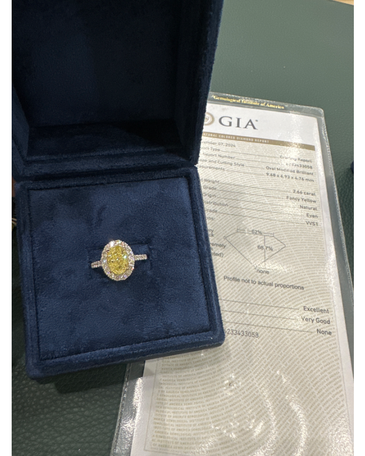 Кольцо No name с бриллиантом Oval 2 66ct FY/VVS1 GIA