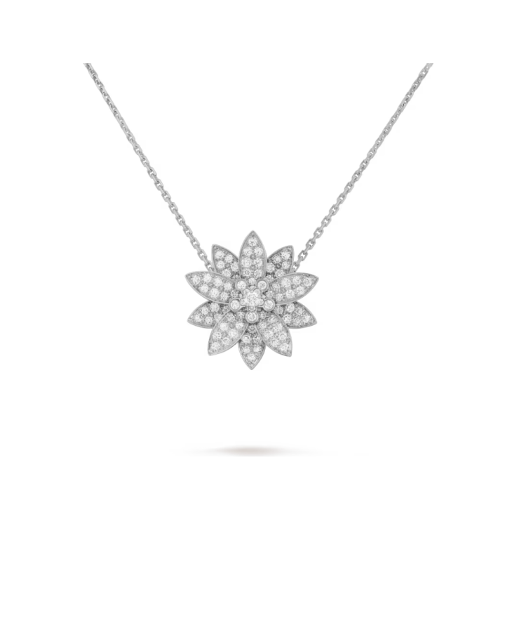 Подвеска Van Cleef & Arpels Lotus clip pendant medium model 18K white gold Diamond VCARO6P800