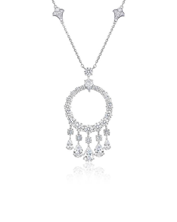 Колье Graff White Gold White Round And Pearshape Diamond Mini Gypsy Necklace On A White Gold Diamond Chain