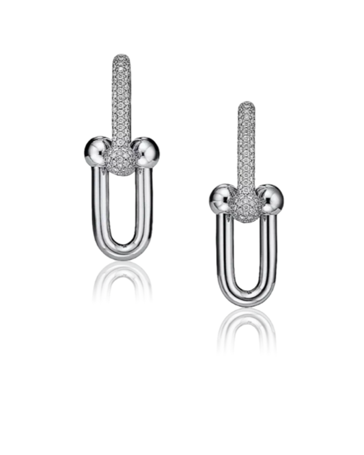 Серьги Tiffany&Co. Tiffany HardWear Link Earrings in White Gold with Pavé Diamonds